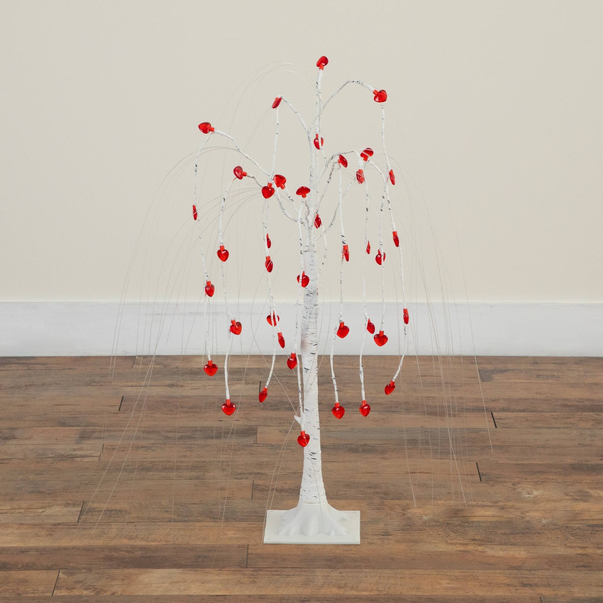 3ft. Pre-Lit Artificial Valentine's Day Willow Tree with 40 Heart Shaped LED Lights